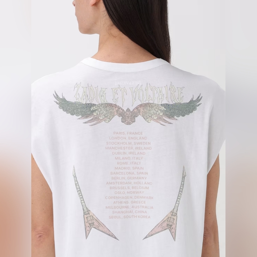 Zadig and Voltaire Cécilia Concert Diamanté Tank Top White Size Large - Picture 3 of 8